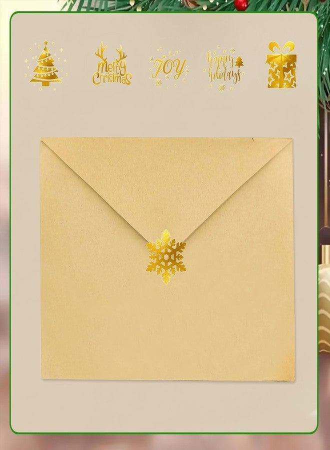 Hrnsnails 500Pcs Christmas Stickers Roll - Hot Stamping Snowflake Self-Adhesive Sealing Stickers,Gold Sparkly Waterproof Decals for Christmas Party Envelope Scrapbook Decor（ 6 Pattern Designs） - Image 4